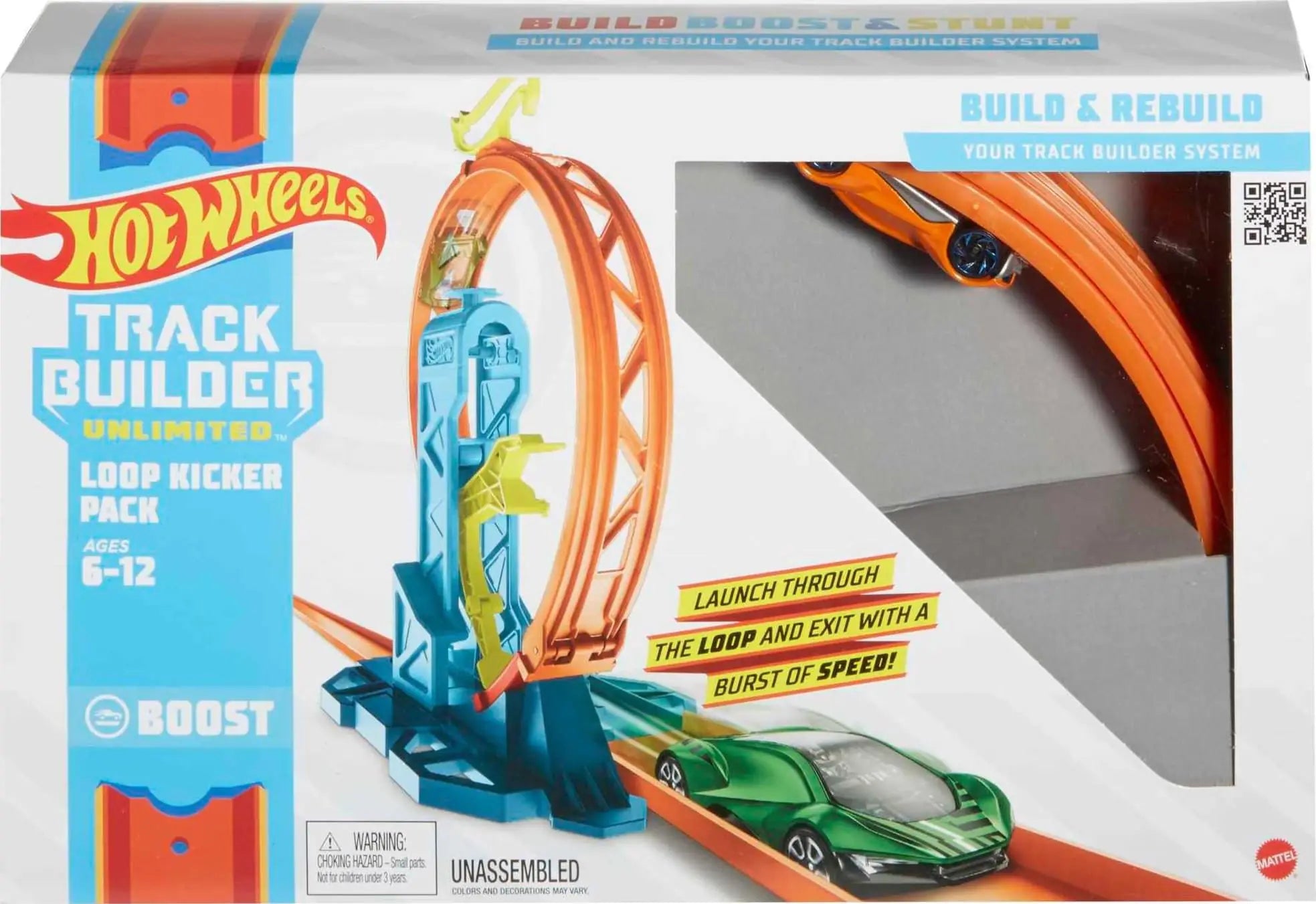 Hot Wheels Toy Car Track Set Track Builder Unlimited Playset Loop Kicker Pack 10 Track Component Parts & 1:64 Scale Vehicle
