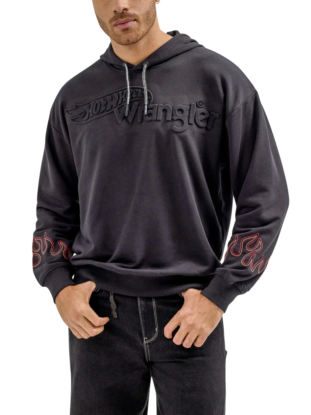 Wrangler Mens X Hot Wheels Logo Flame Hoodie Black XX-Large